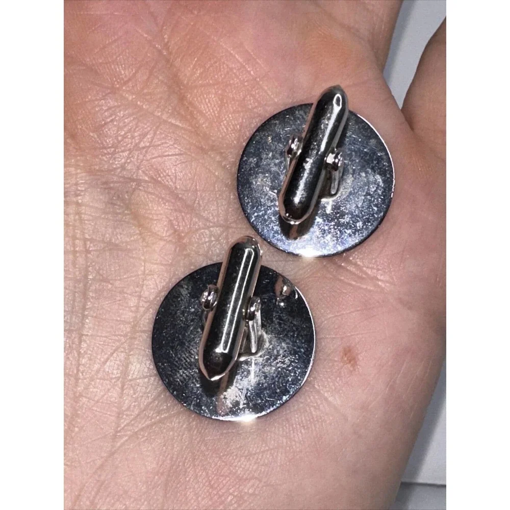 Lamode Sterling Silver Cufflinks Round Button Texture edges‎ Signed Vintage